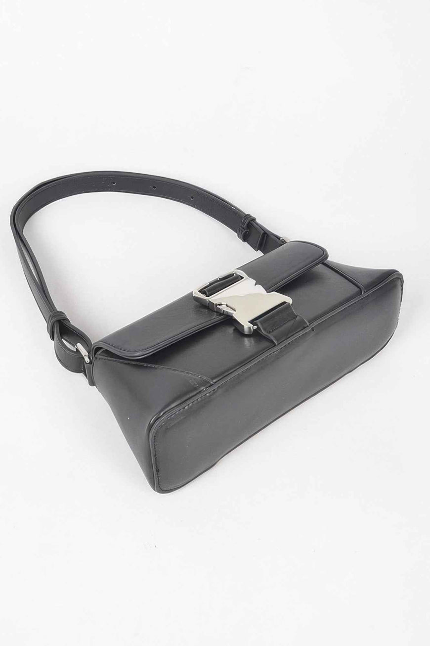 Faux Leather Metal Buckle Shoulder Bag