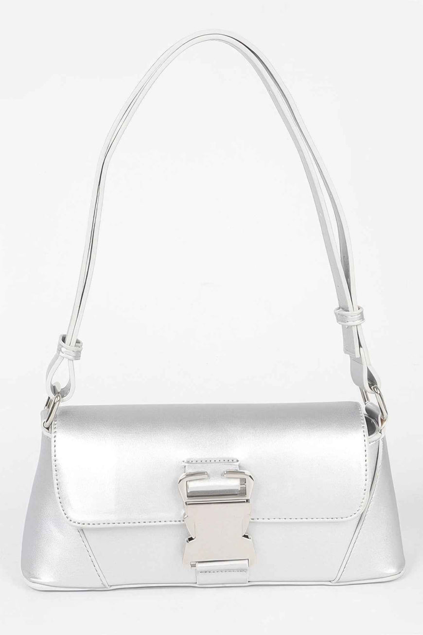 Faux Leather Metal Buckle Shoulder Bag