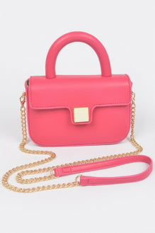 Faux Leather Top Handle Flap Crossbody Bag