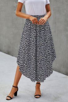 Shirred Waist Asymmetrical Hem Flared Skirt