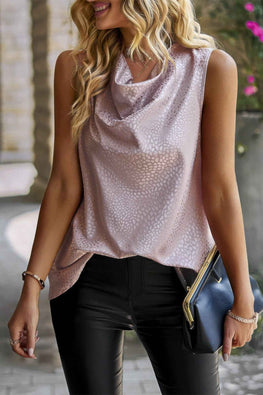 Animal Print Scarf Collar Sleeveless Loose Top