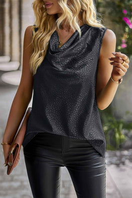 Animal Print Scarf Collar Sleeveless Loose Top