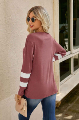 Stripe Twisted Front Long Sleeve Shirt
