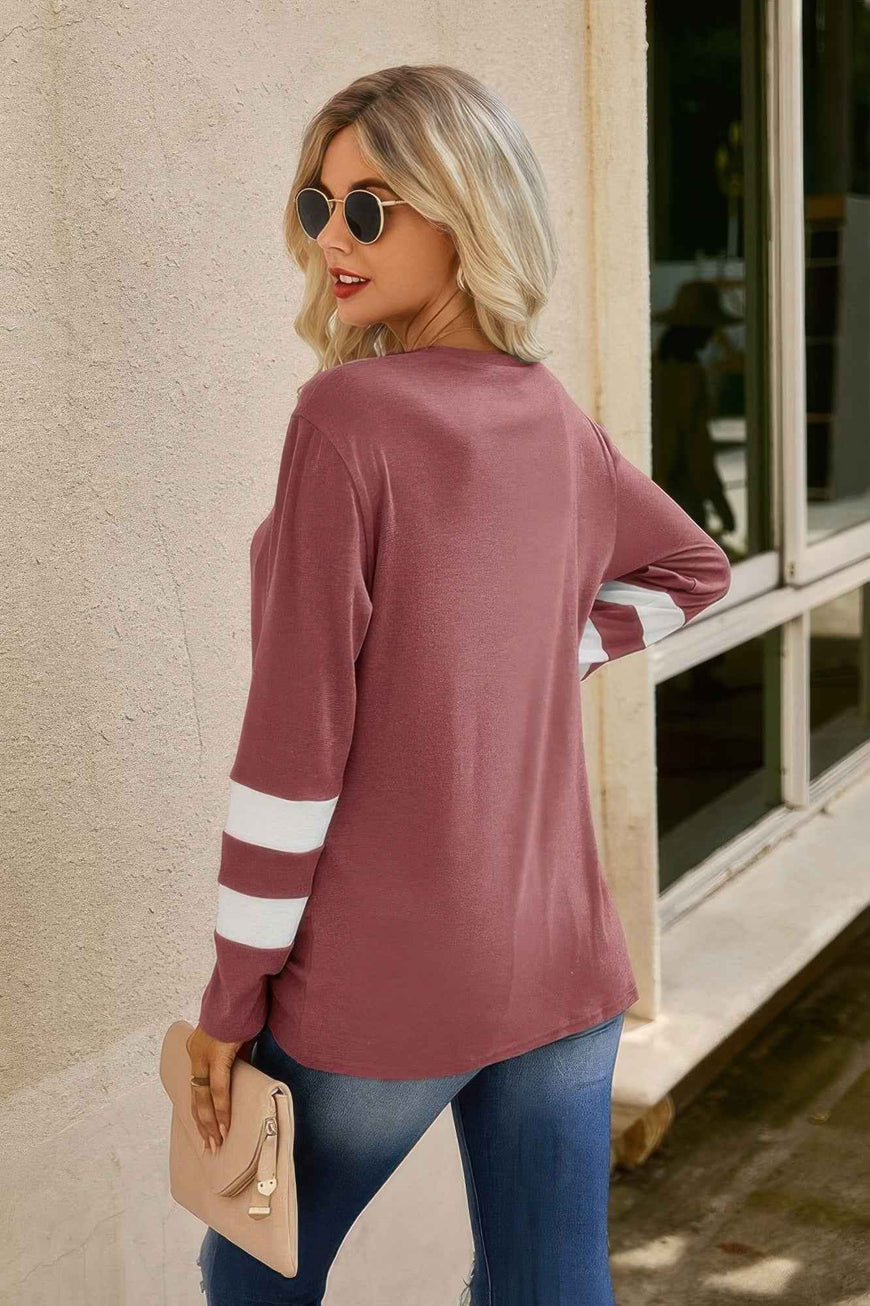 Stripe Twisted Front Long Sleeve Shirt