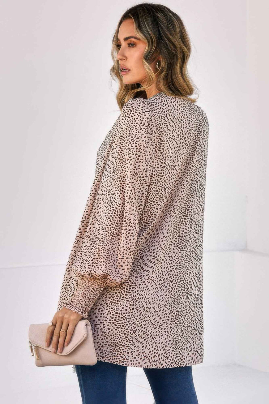 Allover Print Shirred Cuff Lantern Sleeve Kimono