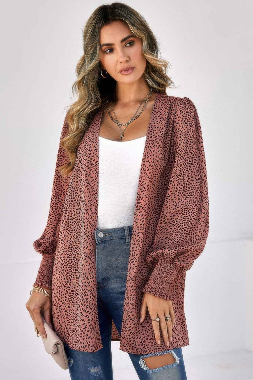 Allover Print Shirred Cuff Lantern Sleeve Kimono