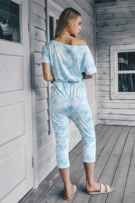 Tie Dye One Shoulder Drawstring Fit Jumpsuit