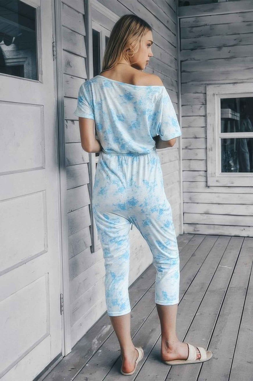 Tie Dye One Shoulder Drawstring Fit Jumpsuit
