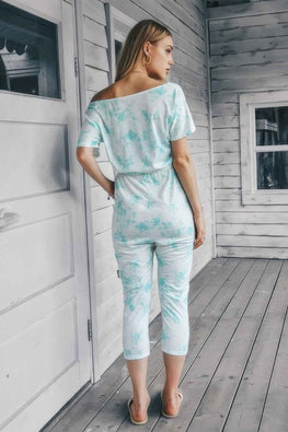 Tie Dye One Shoulder Drawstring Fit Jumpsuit