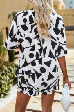 Two Piece Printed Button Down Elastic Waist Sets