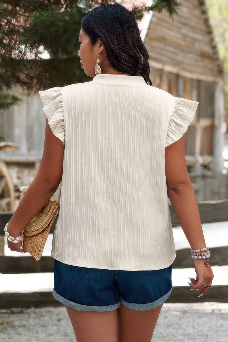 Plus Pleated Print V Neck Ruffle Fit Shirt