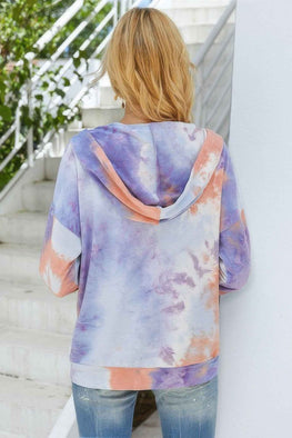 Tie Dye Full Zip Drawstring Hoodie
