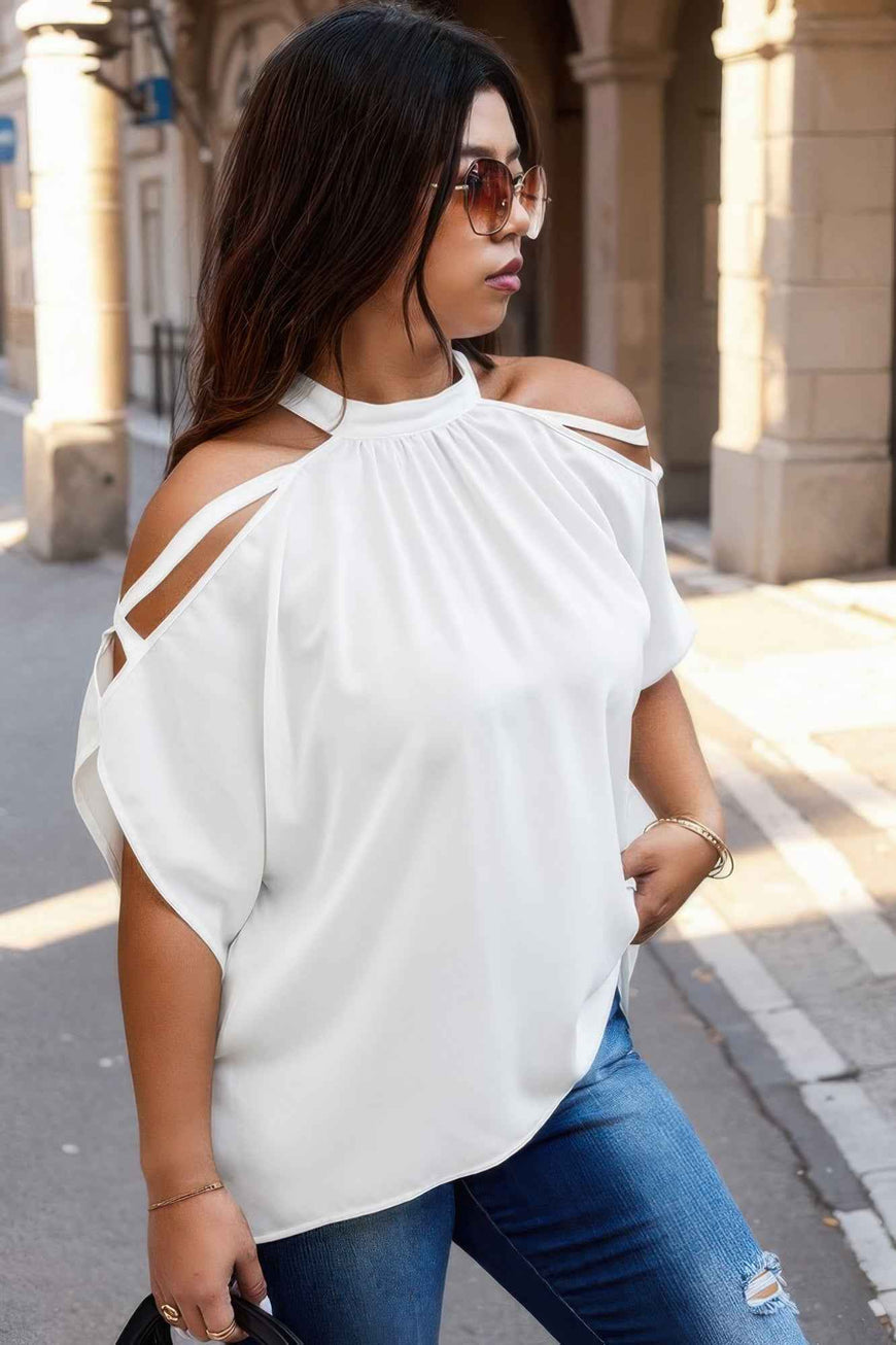 Plus Halter Open Shoulder Bat Sleeves Loose Top