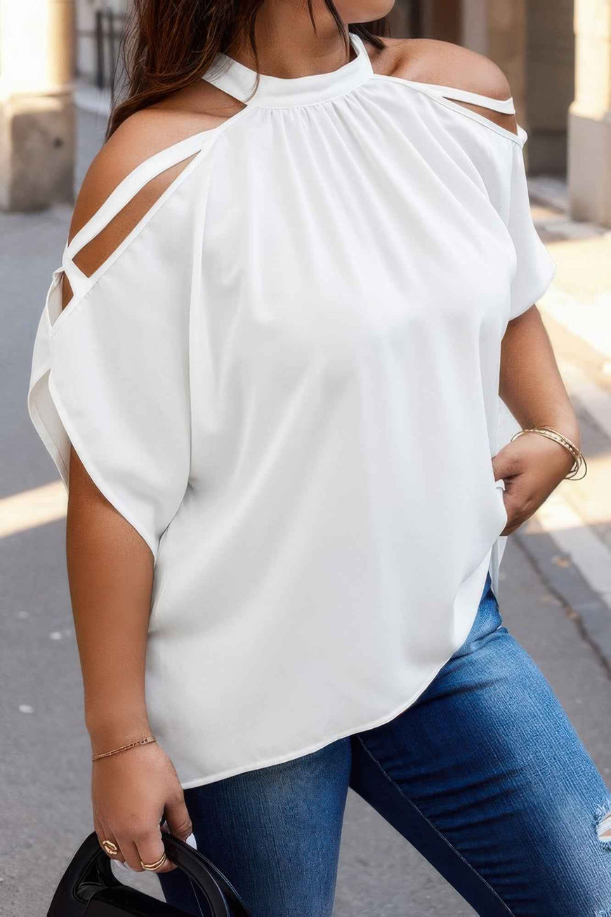 Plus Halter Open Shoulder Bat Sleeves Loose Top