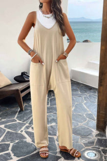 Pocketed Spaghetti Strap Loose Sleeveless Jumpsuit