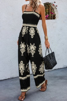 Geo Print Off Shoulder High Waist Fit Jumpsuit