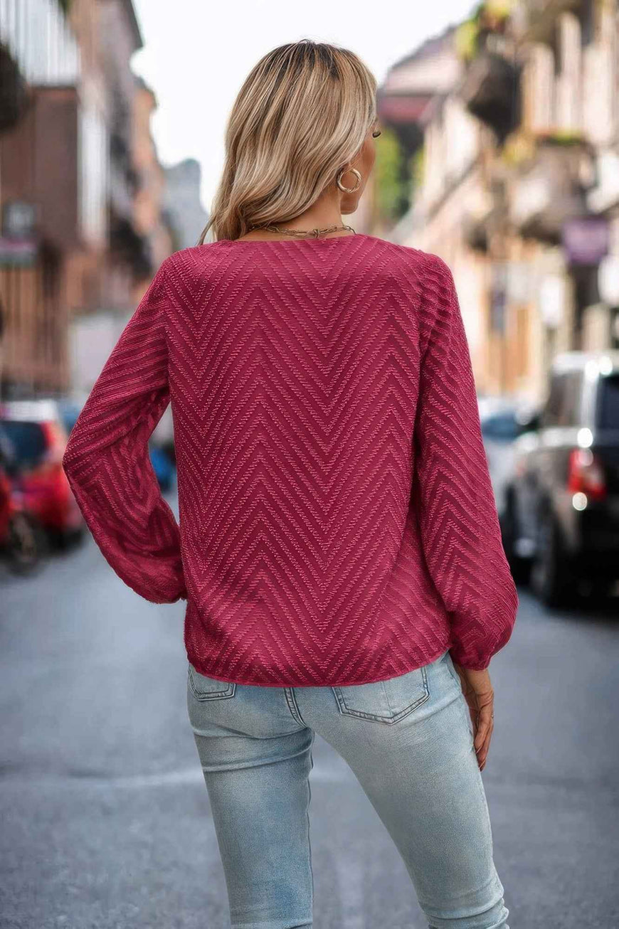 Chevron V Neck Long Sleeve Loose Top
