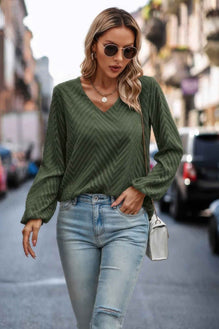 Chevron V Neck Long Sleeve Loose Top