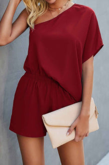 One Shoulder Batwing Sleeve High Waist Romper