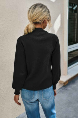 Drop Shoulder Solid Mock Neck Classic Knitted Sweater