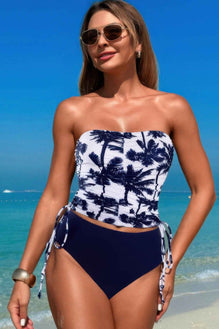 Strapless Ruche Drawstring Side Two Piece Swimsuit