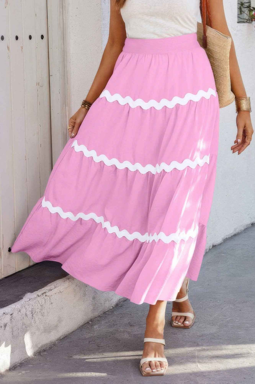 Waves Print Pleated Elastic Waist Band Skirt