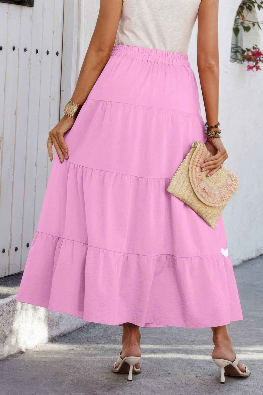 Waves Print Pleated Elastic Waist Band Skirt