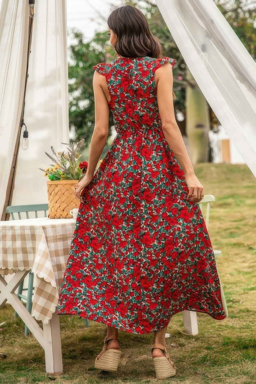 Sleeveless Floral Low Neck Max Dress