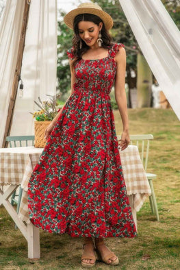 Sleeveless Floral Low Neck Max Dress