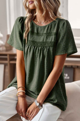 Plus Dot Cut Out Lace Trim Loose Fit Top