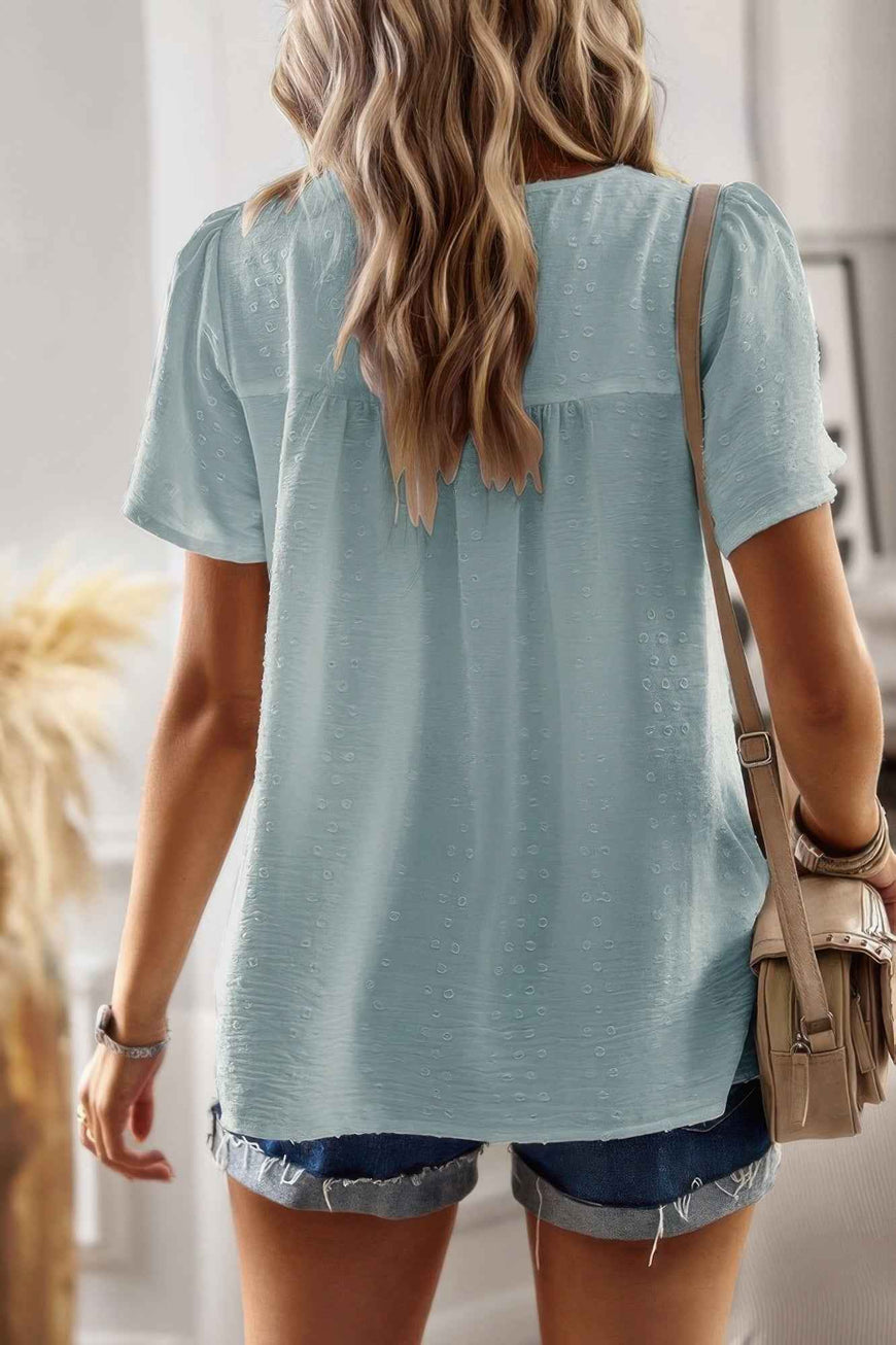 Plus Dot Cut Out Lace Trim Loose Fit Top