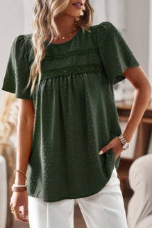Plus Dot Cut Out Lace Trim Loose Fit Top