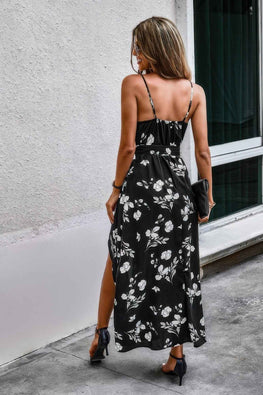 Floral Wrap Knot Side Cami Fit Dress