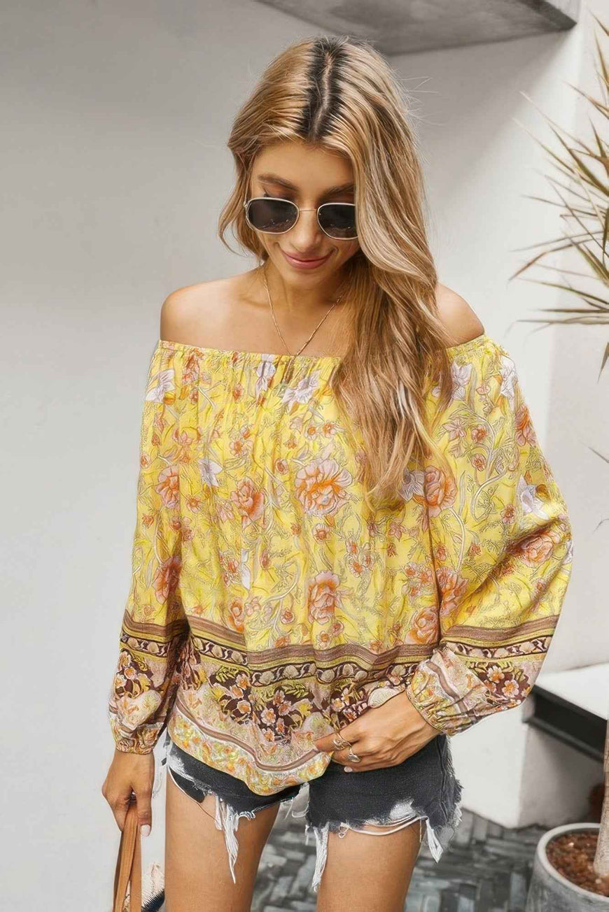 Off Shoulder Floral Ruffle Loose Top