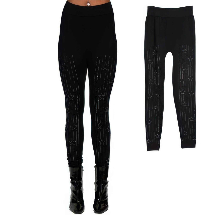 Star Design Crystal Studded High Waisted Leggings