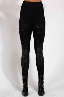 Crystal Studded High Waisted Black Leggings