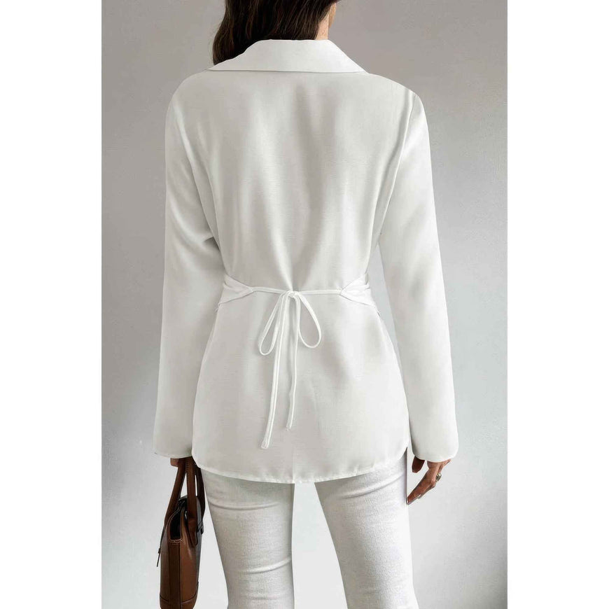 Solid Crossed Button Long Sleeve Blouse