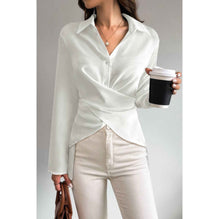 Solid Crossed Button Long Sleeve Blouse