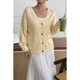 Solid Knit Button Down Pocket Loose Sweater