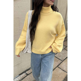 Solid Knit High Neck Drop Shoulder Sweater