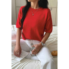 Round Neck Knit Drop Shoulder Loose Sweater