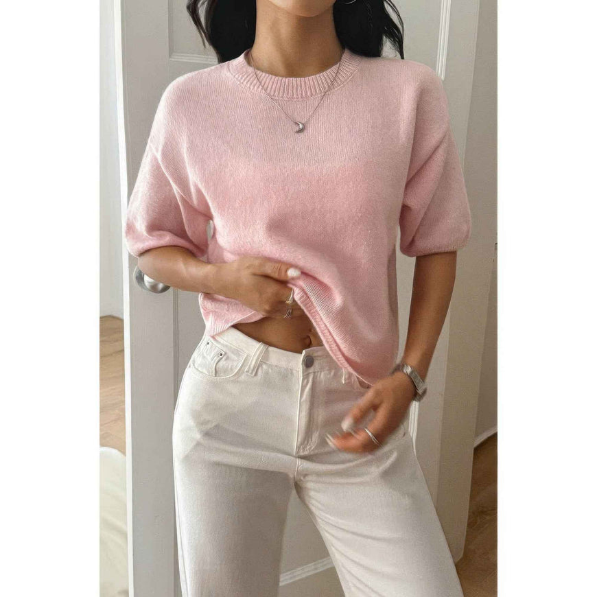 Round Neck Knit Drop Shoulder Loose Sweater