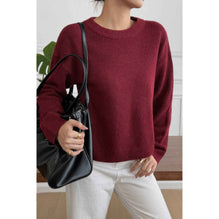 Solid Round Neck Long Sleeve Drop Shoulder Sweater