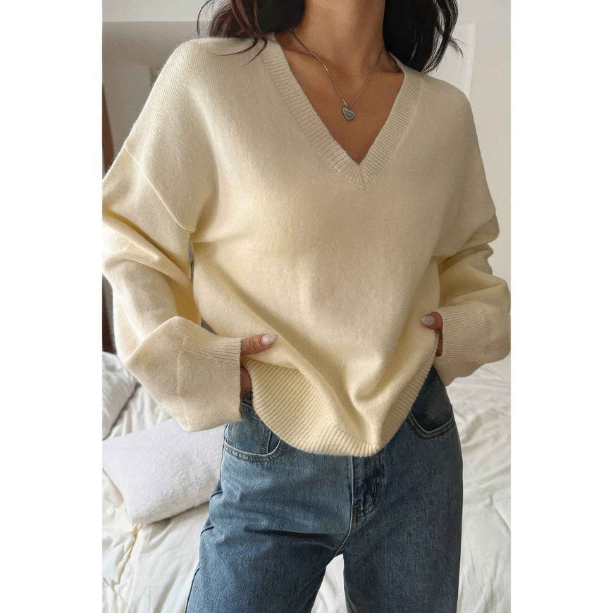 Solid Round Neck Knit Loose Sweater