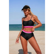 Two Piece Solid Contrast Tie Up Stretch Bikini