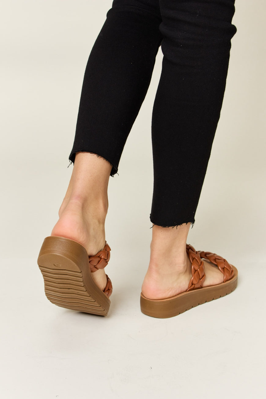 WILD DIVA Woven Dual Band Platform Sandals - TopFashionHQ