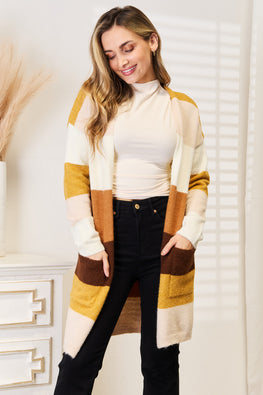 Woven Right Color Block Dropped Shoulder Cardigan - TopFashionHQ