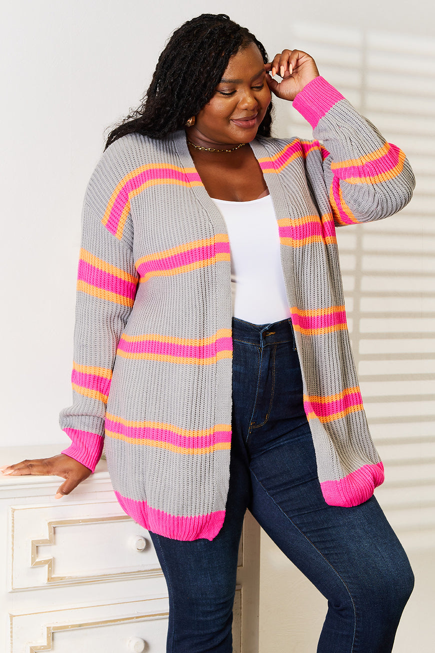 Woven Right Ribbed Long Sleeve Cardigan - TopFashionHQ