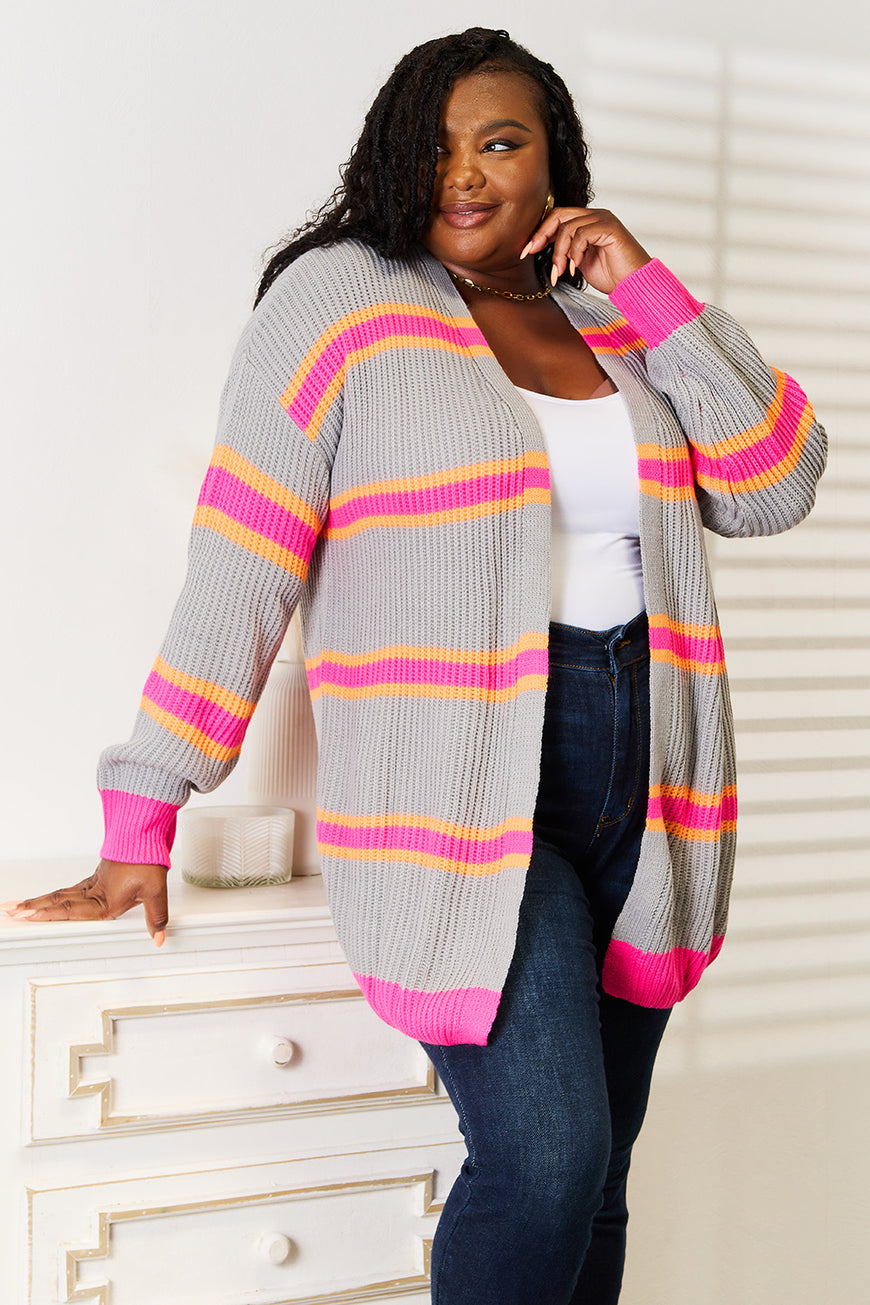 Woven Right Ribbed Long Sleeve Cardigan - TopFashionHQ