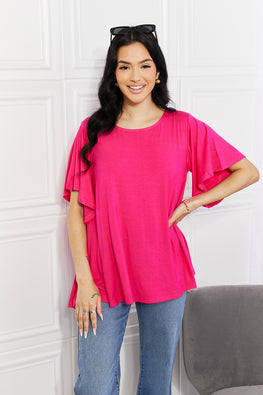 Yelete Full Size More Than Words Flutter Sleeve Top - TopFashionHQ